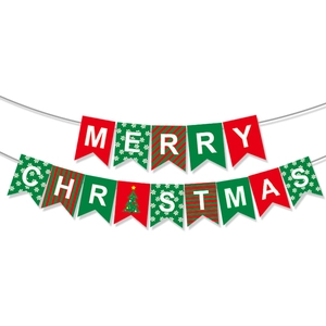 Merry Christmas Girlande in Rot und Grün mit weihnachtlichen Motiven für die Dekoration