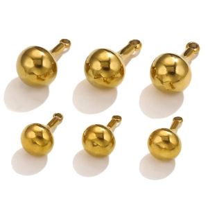 Close-up of six gold gourd-shaped stainless steel charms for DIY jewelry making