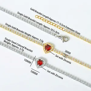 Adjustable heart shaped zircon stone tennis bracelets in gold and silver finish