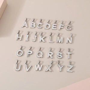 Pendentif Lettre En Acier Inoxydable Avec Incrustation Nacre Blanche Charme Alphabet Minimaliste Pour Création Bijoux Femmes