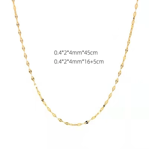 Detail view of gold lip chain necklace with 18K stainless steel size specifications