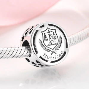 S925 sterling silver hollow bead charm with Nutricao engraving on snake chain