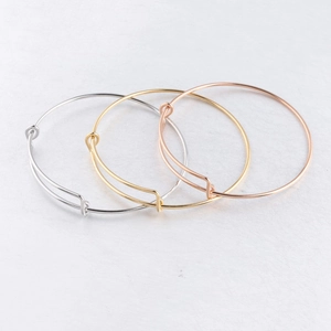 Three-color adjustable 1.6mm stainless steel wire bangle set in silver, gold and rose gold
