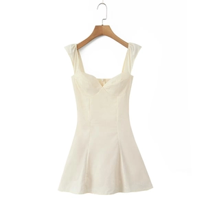 Vintage off-shoulder cream white mini dress with sweetheart neckline and A-line skirt
