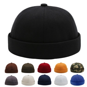 Bonnet Docker Vintage en Coton Sans Bord Pour Hommes Femmes Casquette de Marin Rétro Réglable Couleur Unie Miki Hat Streetwear