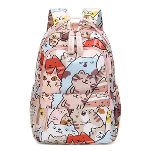 Cartoon Cat Print Backpack Waterproof Large Capacity School Travel Casual Fashion For Girls Women Polyester