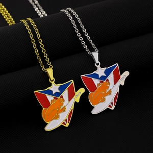 Collier bouclier drapeau Porto Rico et grenouille Coqui en finitions or et argent