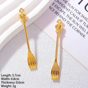 Mini pendentif fourchette couronne dorée, 5,7cm de long, pour bijoux DIY et miniatures