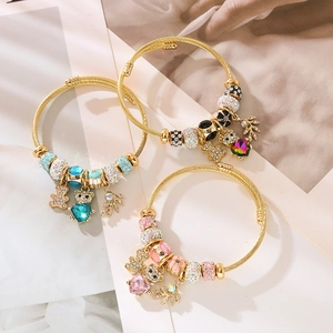 Bracelets câbles réglables en acier inoxydable avec pendentifs ours et cœurs sertis
