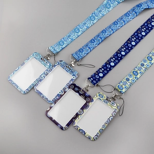 Evil eye pattern card holders with matching lanyards in four assorted colors