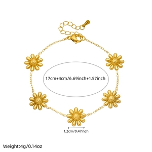 Gold plated stainless steel sunflower bracelet with adjustable chain and pendant