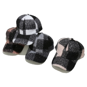 Winter plaid baseball caps in multi-color sherpa wool blend for premium warmth