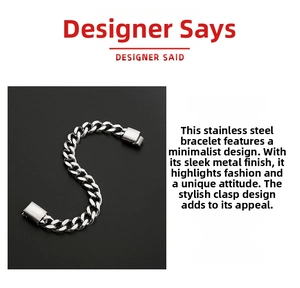 Detail of silver stainless steel Cuban chain bracelet with rectangular clasp closure