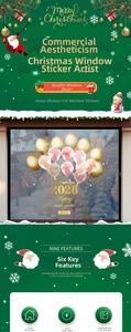 Detail of gold 2026 balloon window stickers with Happy New Year text on glass