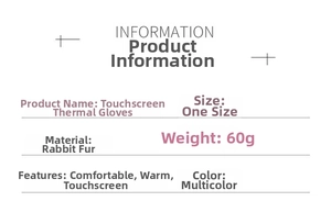 Détails techniques des gants thermiques tactiles en fourrure de lapin et spécifications