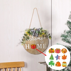 Round Wooden Welcome Door Sign Interchangeable Seasonal Magnetic Icons Farmhouse Hanging Plaque Home Porch Decor