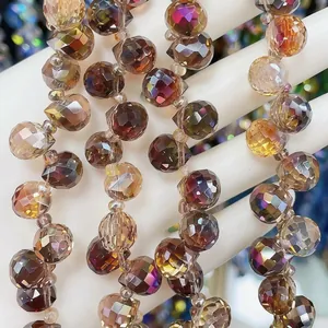 Faceted 8mm aurora crystal glass beads in amber and purple gradient for DIY jewelry