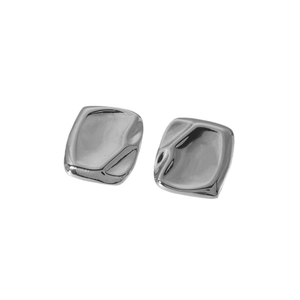 Modern irregular square silver earrings with a liquid-metal textured mirror finish