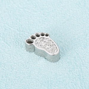 Silver stainless steel foot pendant with rhinestones for DIY charm bracelets