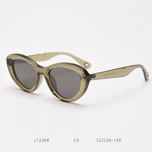 Macro view of olive green cat eye sunglasses frame with LY2368 model detail