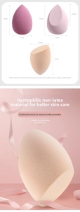 Detailed size guide for teardrop and slanted edge makeup sponges with measurements
