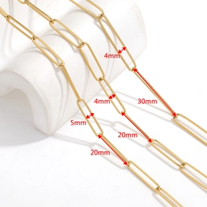 Gold stainless steel paperclip chain links with size measurements for DIY jewelry making