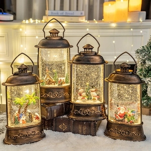 Christmas Snow Globe Lantern Decorative Water Lantern LED Lighted Rotating Glitter Musical Antique Bronze Vintage Tabletop Xmas Gift
