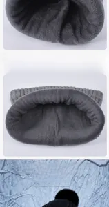 Detailed view of the thick plush fleece lining and knitted texture of the winter set