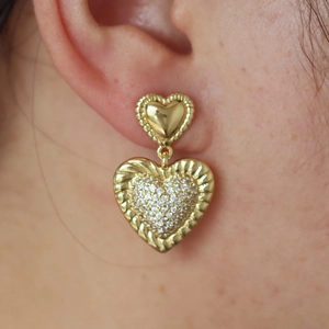 Heart Dangle Earrings Copper Gold Plated With Zircon Sweet Romantic For Women