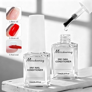 Detailed view of 3-in-1 nail conditioner bottle used as base coat, top coat, and strengthener