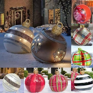 Detail of outdoor inflatable Christmas ball with LED lights and colorful snowflake patterns