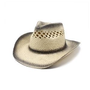 Chapeau De Cow-Boy En Paille De Papier Ajouré Dégradé Peint À Bord Large Protection Solaire Plage Été Mode
