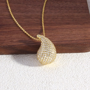 Luxurious 18k gold plated teardrop necklace with sparkling pavé cubic zirconia