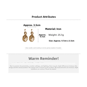 Detailed size specifications for triple-layer gold teardrop earrings with dimensions