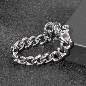 Punk Silber Titanstahl Panzerarmband mit Gänseblümchen-Snail-Schnalle für Herren