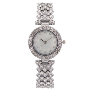 Elegant women's watch with full crystal inlay and shell dial on a silver bracelet