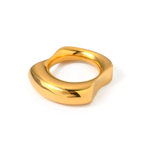 Polished 18k gold plated stainless steel ring with a trendy irregular wavy design