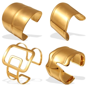 Minimalist gold irregular open cuff bracelets with asymmetrical design in a set