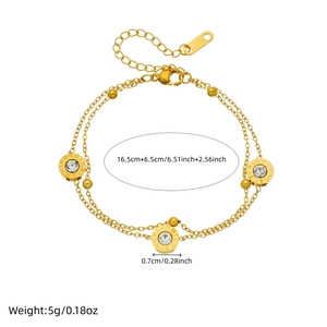 Bracelet double chaîne en acier inoxydable doré avec pendentif à chiffres romains