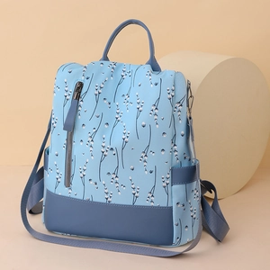 Himmelblauer Oxford-Rucksack für Damen mit Blumenmuster und verstellbaren Trägern