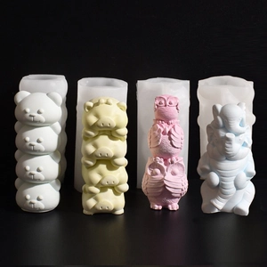 Detail of 3D animal silicone molds for DIY owl, bear, pig, and elephant candles