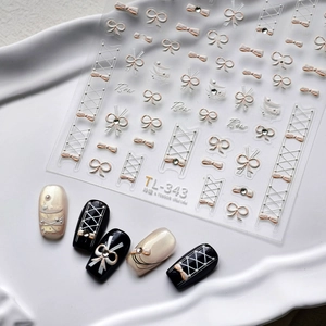 TL-343 3D bow and lace ribbon nail art stickers with elegant matte pearl embossed design