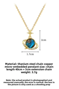 Detail of titanium steel star and moon necklace with 40cm chain and 2cm celestial pendant
