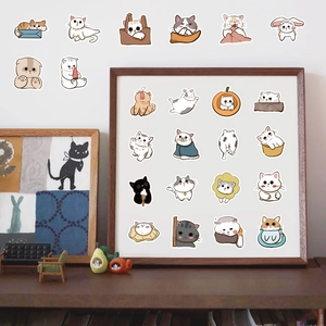 Detailed view of 60 waterproof Japanese cat stickers for laptops and home decor