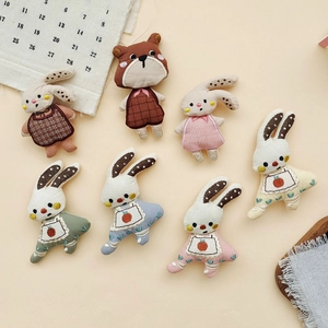 Cute Korean forest-style fabric animal brooches featuring handmade rabbit and bear designs