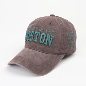 Vintage washed cotton baseball cap with Boston embroidery and curved brim design