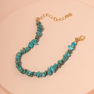 Bohemian turquoise stone bracelet with irregular chips and gold adjustable chain
