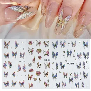 Adesivi Per Unghie 3D Rilievo Farfalla Acquerello Bordo Dorato Autoadesivi Decalcomanie Manicure Decorazione Elegante
