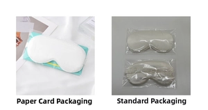 Satin sleep mask options showing card header and regular polybag packaging details