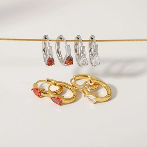 Pear Shape Zircon Hoop Earrings 304 Stainless Steel 18K Gold Plated Hypoallergenic Elegant Jewelry For Women